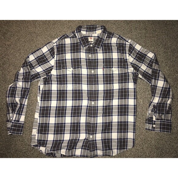 Levi's Men Long Sleeve Button Up Flannel Shirt Blue Plaid Outdoor Size XL - Picture 1 of 6